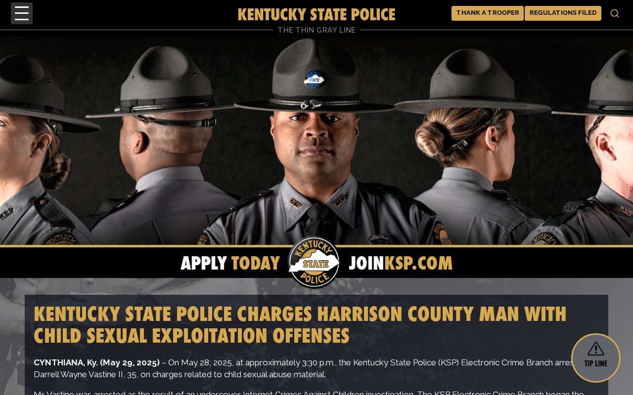 Kentucky State Police page naming Harrison County Detention Center