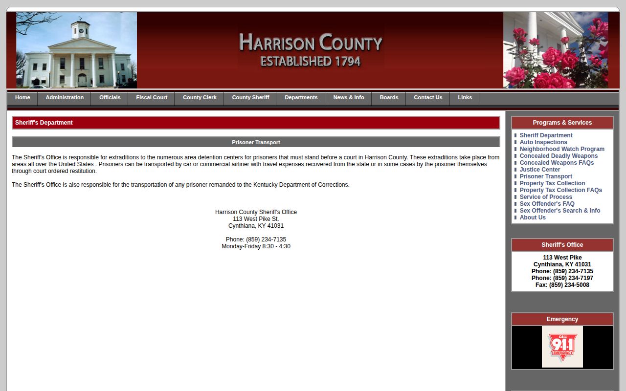 Harrison County prisoner transport page describing remand to Kentucky corrections